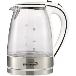 BRENTWOOD(R) APPLIANCES KT-1900W 1.7-Liter Cordless Tempered-Glass Electric Kettle (White)