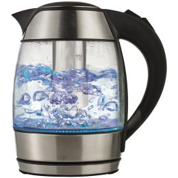 BRENTWOOD(R) APPLIANCES KT-1960BK 1.8-Liter Cordless Glass Electric Kettle with Tea Infuser (Silver and Black)