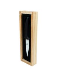 small ceramic knife in wooden diplay case