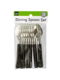Reusable Silver & Black Plastic Dining Spoons Set