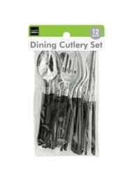Reusable Silver & Black Plastic Dining Cutlery Set