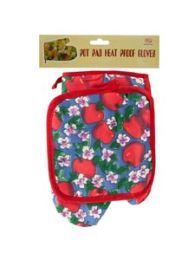 Quilted Fruit & Floral Print Oven Mitt & Pot Holder Set