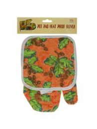 Quilted Floral & Fruit Print Oven Mitt & Pot Holder Set