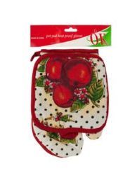 Quilted Fruit Print Oven Mitt & Pot Holder Set