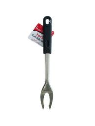stainless steel cooking fork with black handle