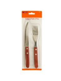 Knife and Fork Set with Red Wooden Handles