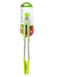 Green Nylon-Tipped Metal Serving Tongs