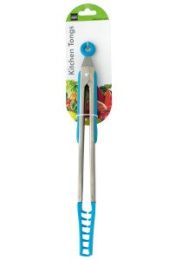 Blue Nylon-Tipped Metal Salad Tongs