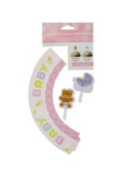 Baby Girl Cupcake Wraps & Toppers Set