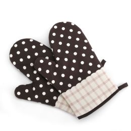Heat Resistant Oven Gloves Baking Oven Mitts Dots Cooking Gloves Brown