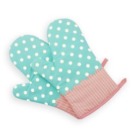 Heat Resistant Oven Gloves Baking Oven Mitts Dots Cooking Gloves Light Blue