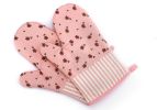 Heat Resistant Oven Gloves Baking Oven Mitts Cooking Gloves Small Flowers Pink