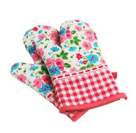 Heat Resistant Oven Gloves Baking Oven Mitts Cooking Gloves Flowers