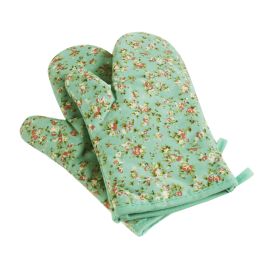 Heat Resistant Oven Gloves Baking Oven Mitts Cooking Gloves Small Green Flowers